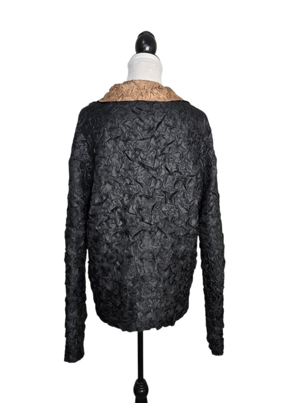 Vintage Reversible Textured Bronze & Black Blouse High Neck Petite Medium - Picture 14 of 16